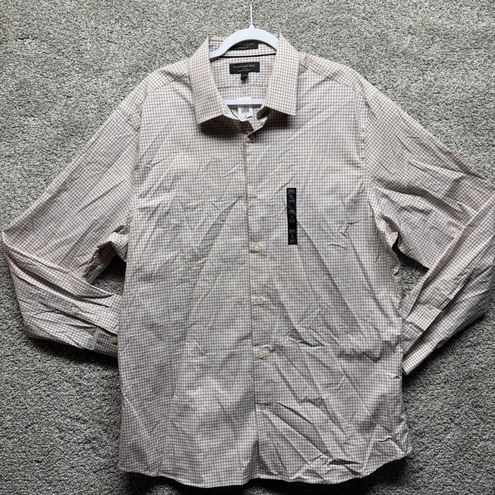 BANANA REPUBLIC Athletic Fit Dress‎ Shirt Men's XL Check Pink Button Down NWT